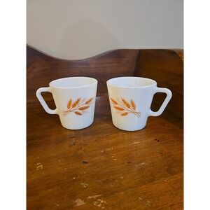 Vintage 2 PYREX 1410 Mugs Autumn Harvest Wheat D Handle
